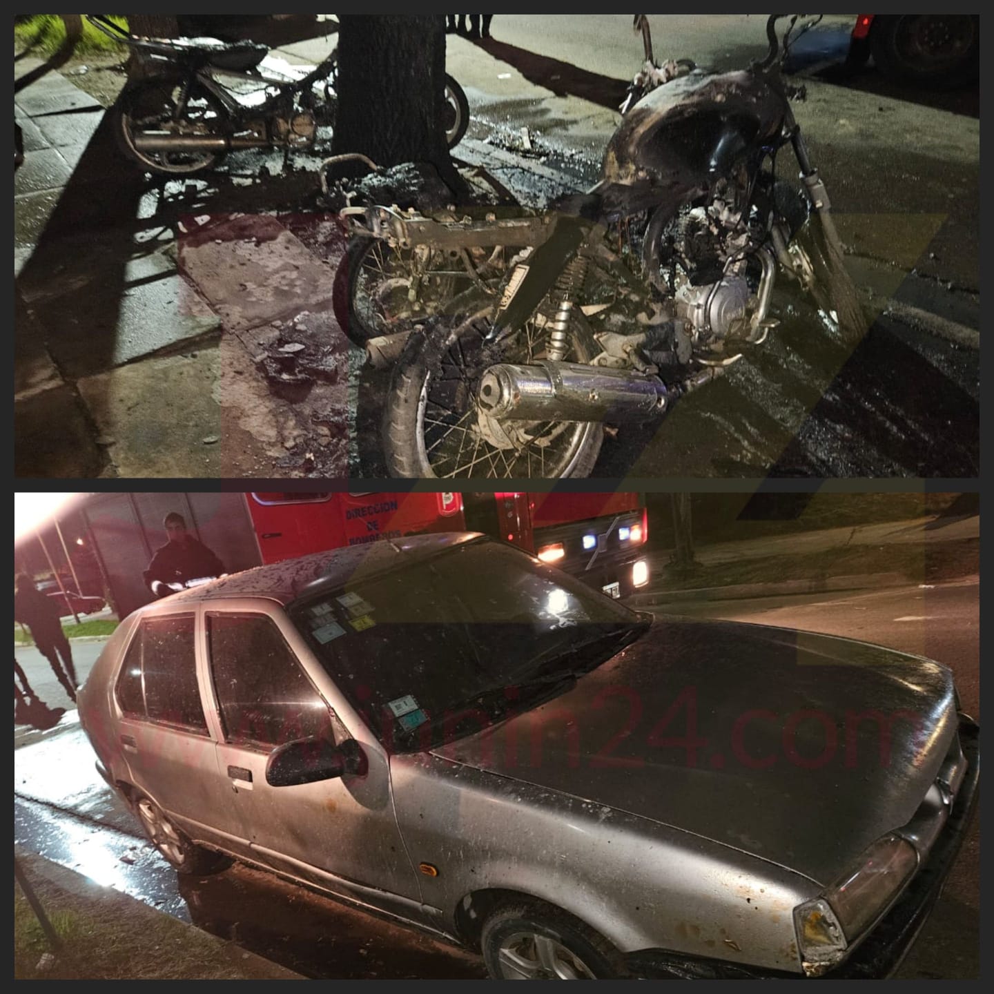 Esta madrugada, en Junín: Tres motos quemadas y un auto dañado en su carrocería