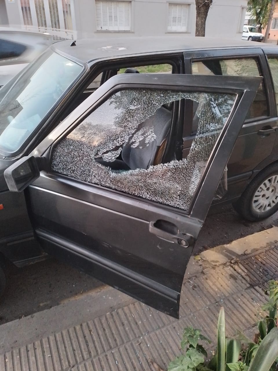 Una pareja joven rompió la ventanilla y puerta de un auto para llevarse una campera